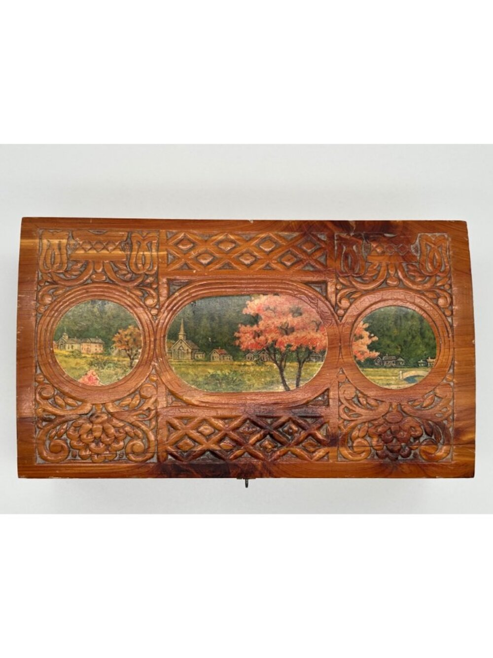 Vintage Handcrafted Wooden Jewelry Keepsake Box Treasure Chest Interior Mirror - Picture 2 of 11